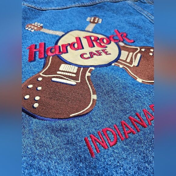 Hard Rock Cafe Guitars Denim Jacket Button Front Jean Embroidered M Unisex - Picture 8 of 13